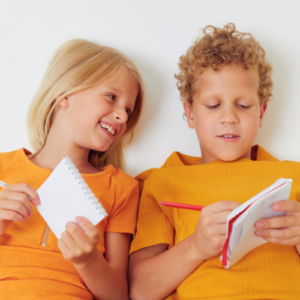 Children reading activity books, a screen-free alternative
