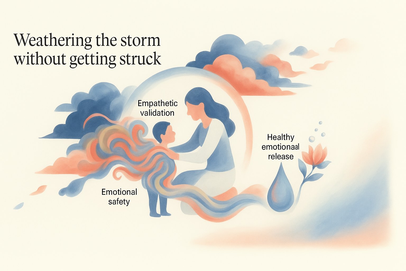 A mother soothing her child during an emotional storm