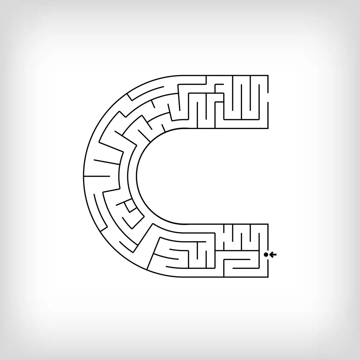 maze shaped like the letter C of the alphabet to print