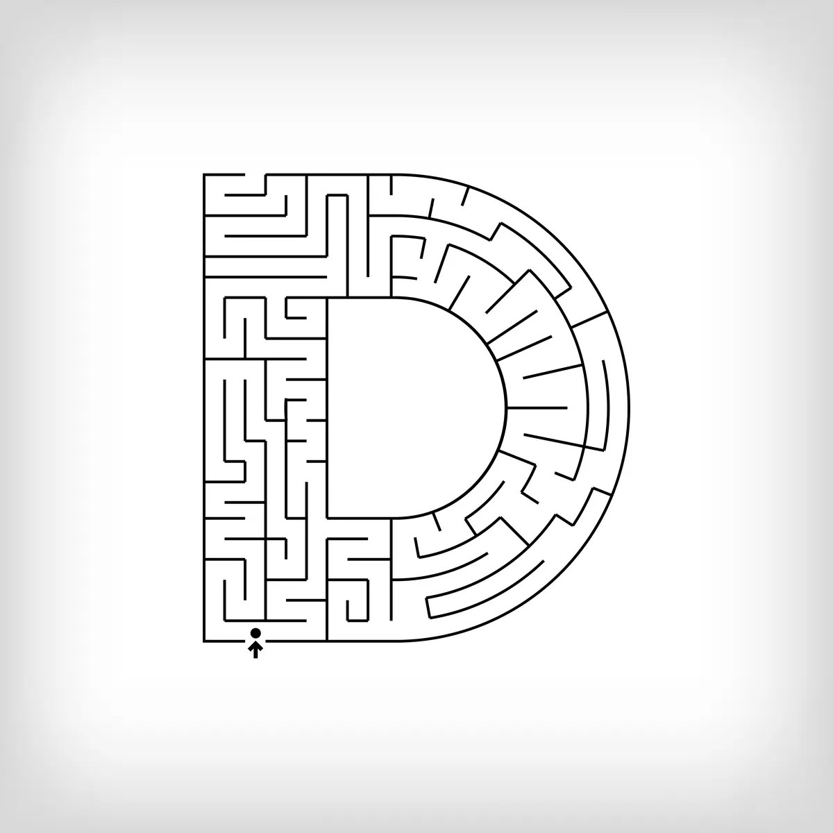 maze shaped like the letter D of the alphabet to print