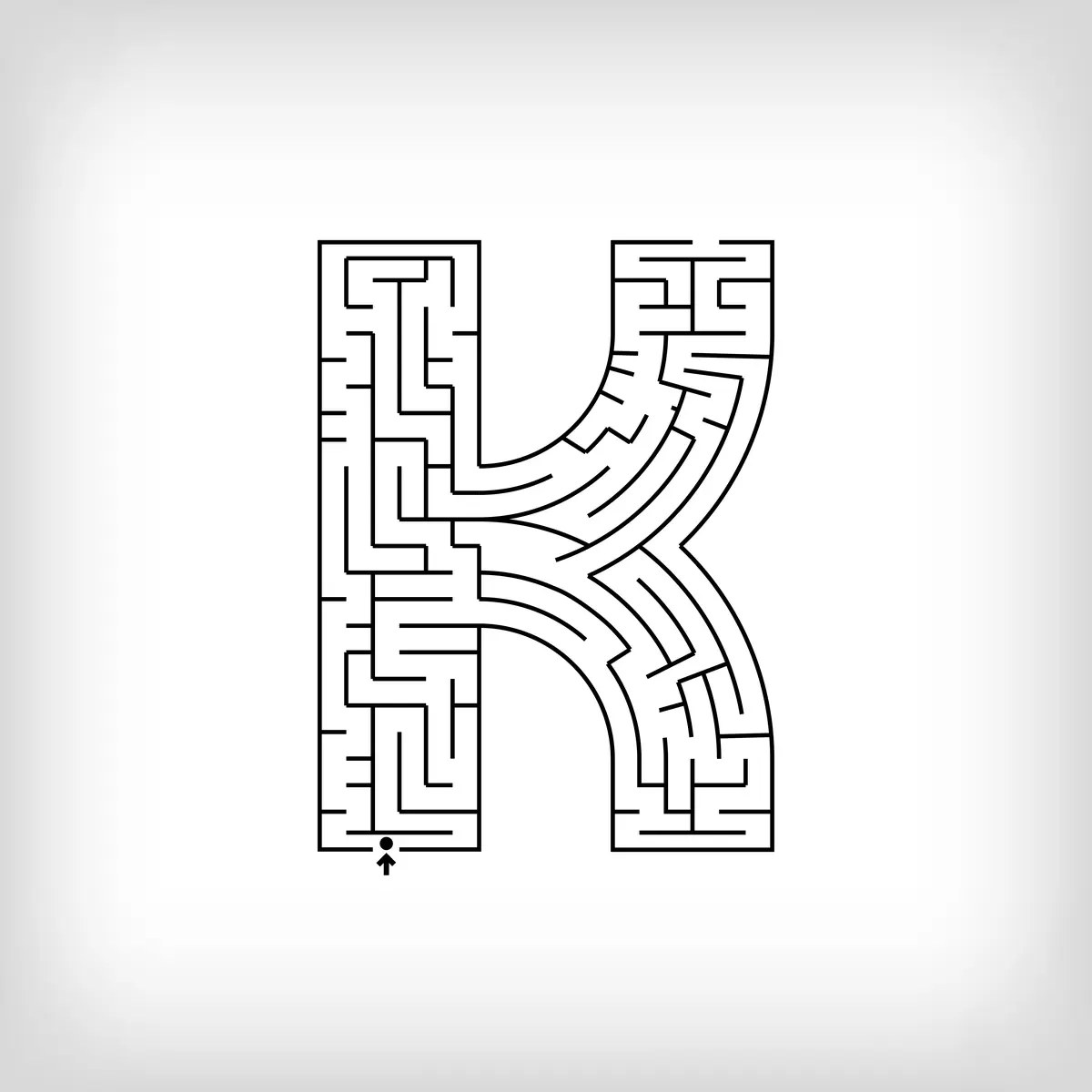 maze shaped like the letter K of the alphabet to print