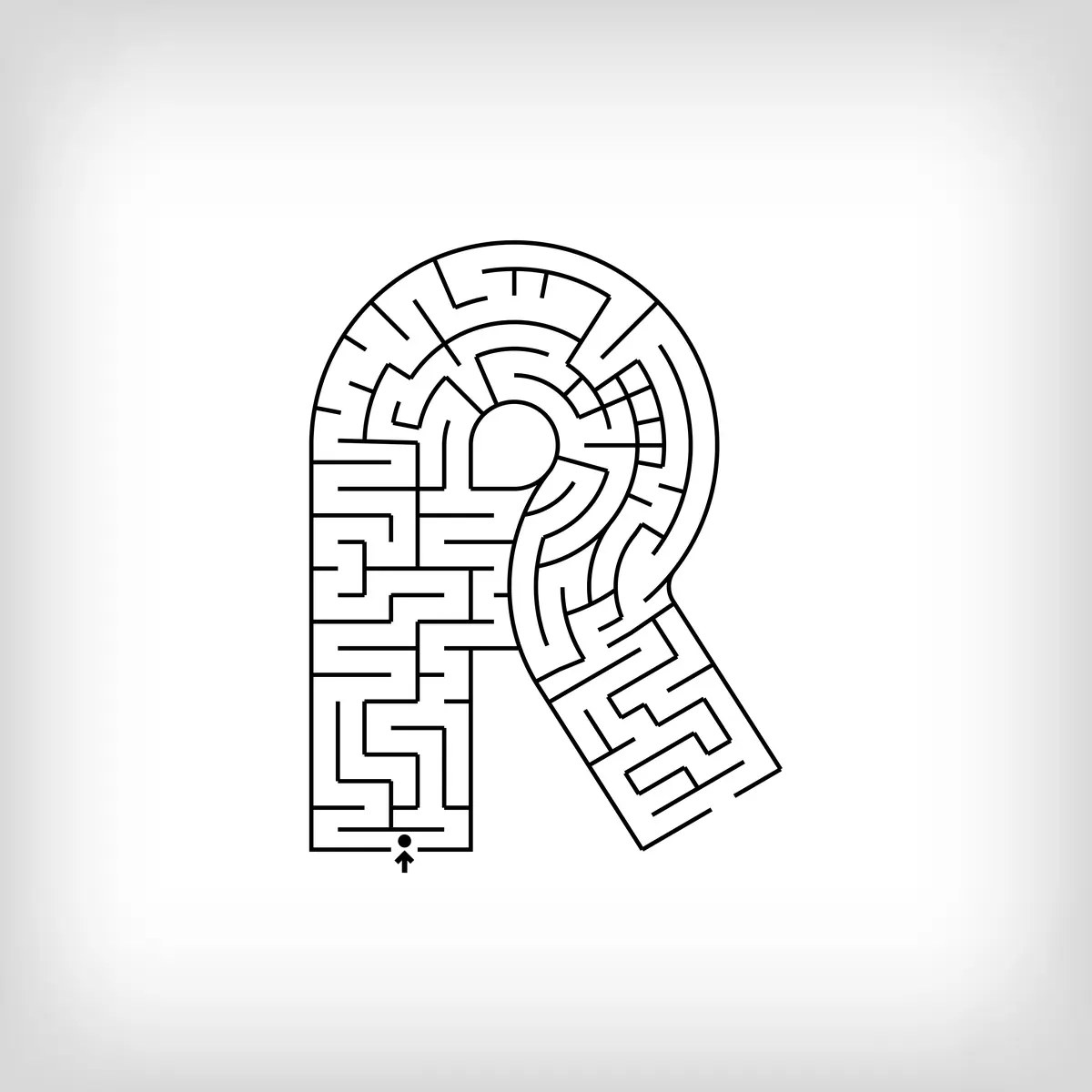 maze shaped like the letter R of the alphabet to print