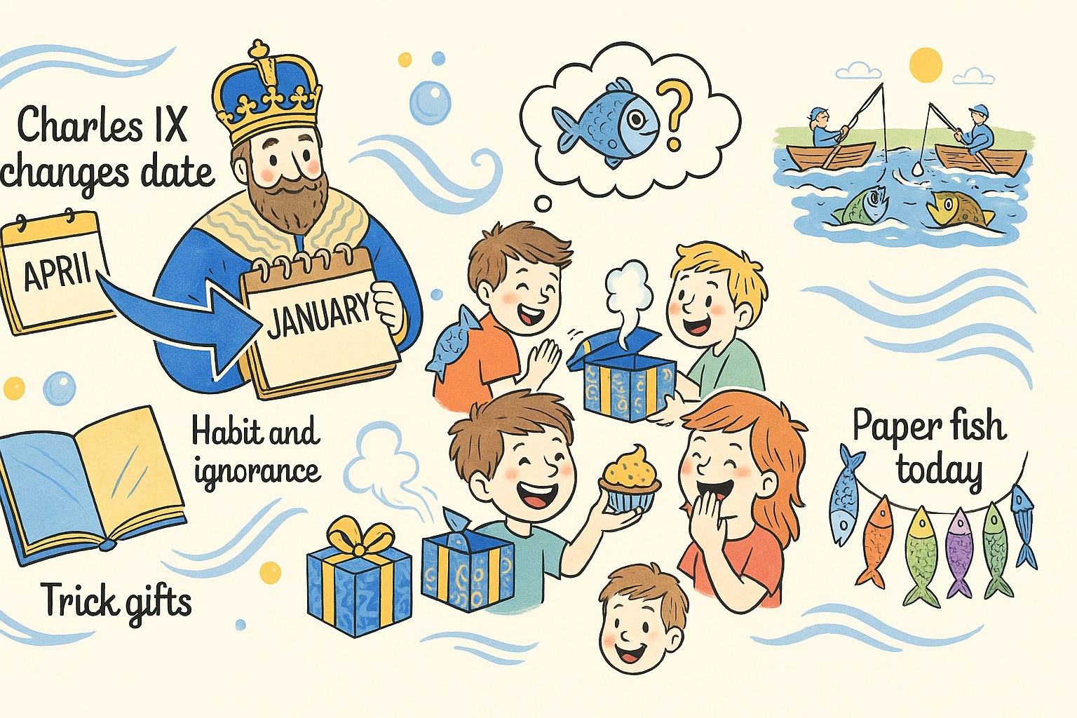 Illustrated history of the April Fools' Day tradition for children