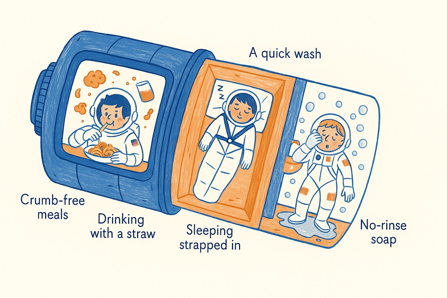 Astronaut floating weightless inside the International Space Station