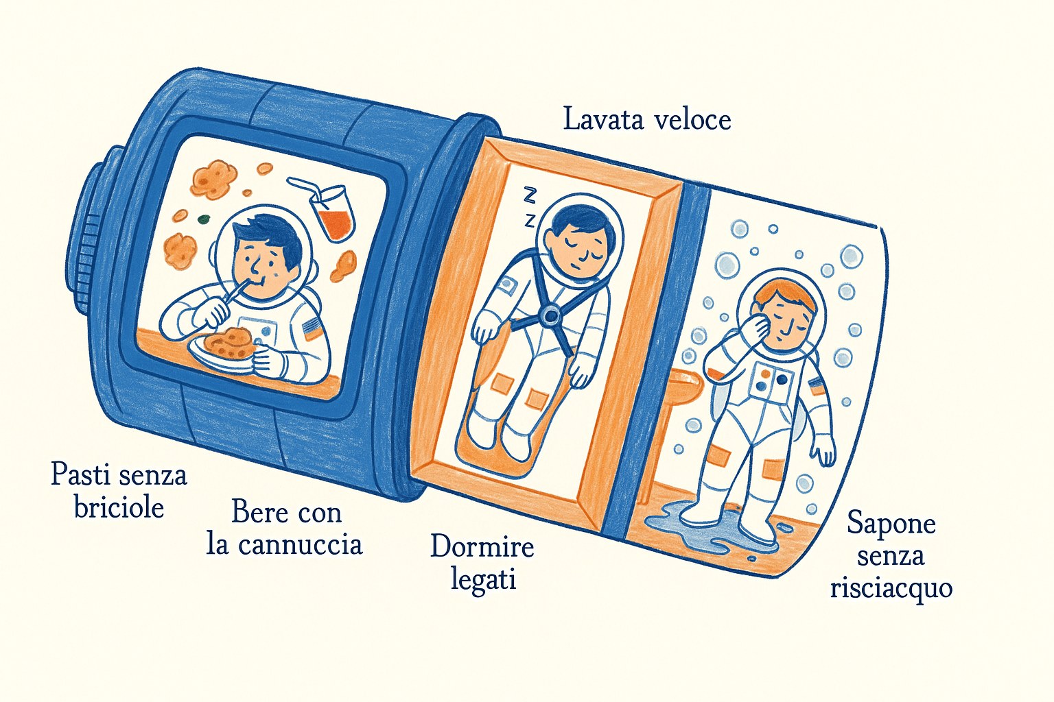 Astronauta che fluttua senza gravità all'interno della Stazione Spaziale Internazionale