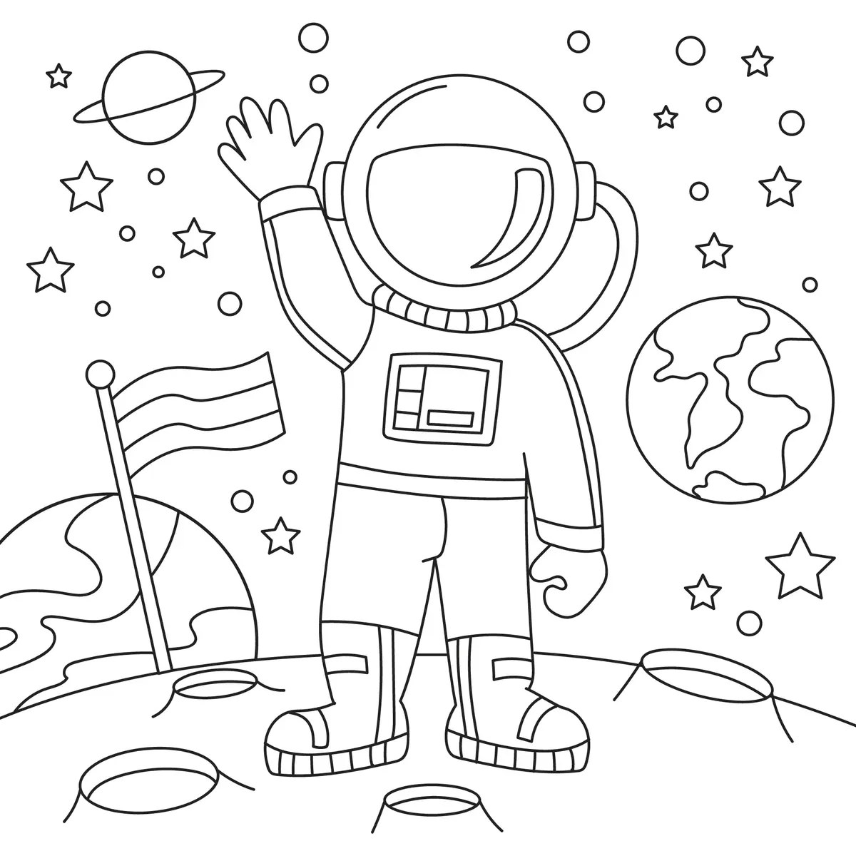dibujo de astronauta en la Luna frente a la Tierra para imprimir