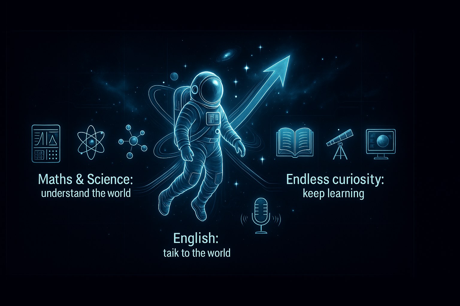 Young child studying science to become an astronaut