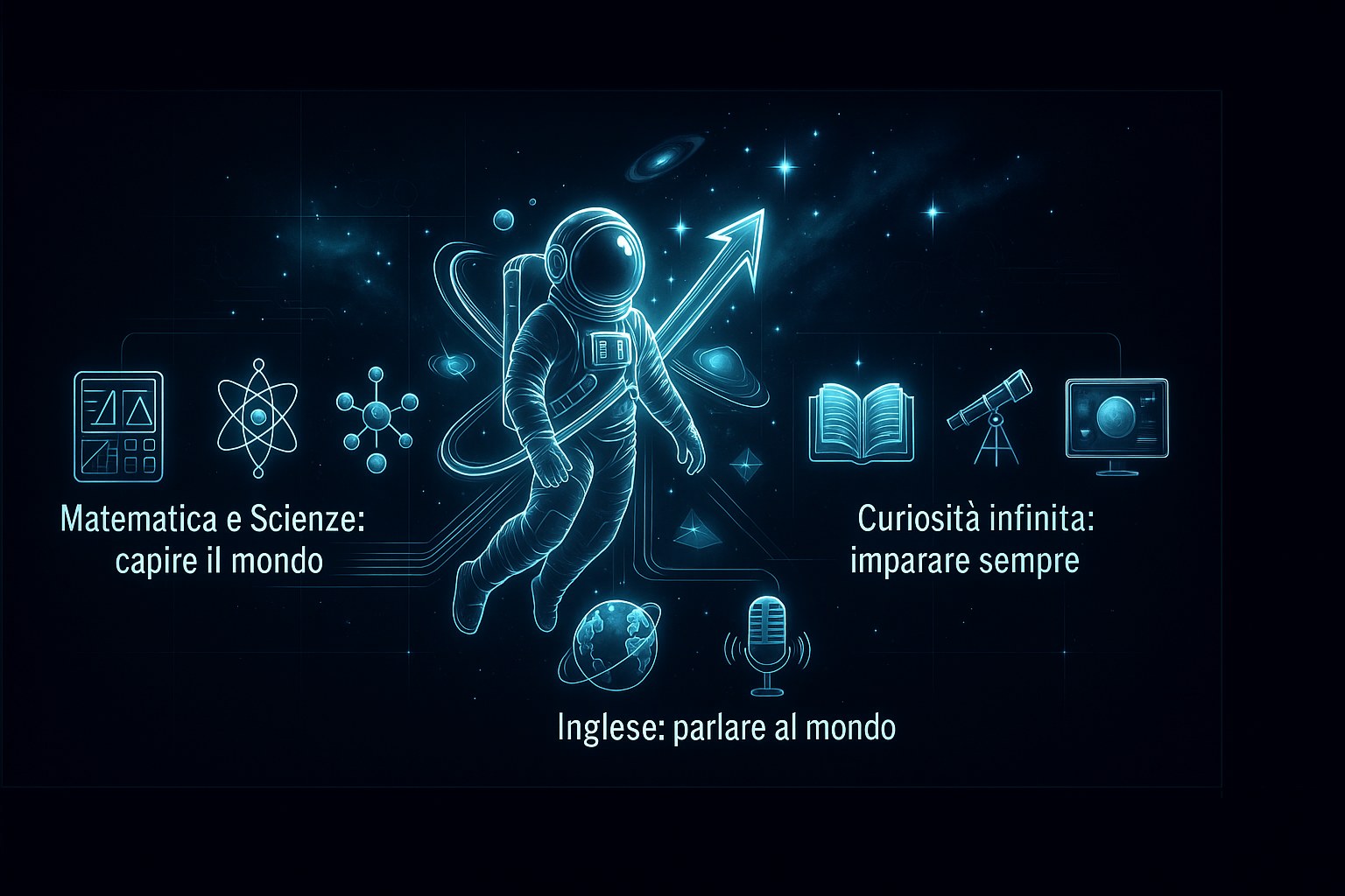 Bambino che studia le scienze per diventare astronauta
