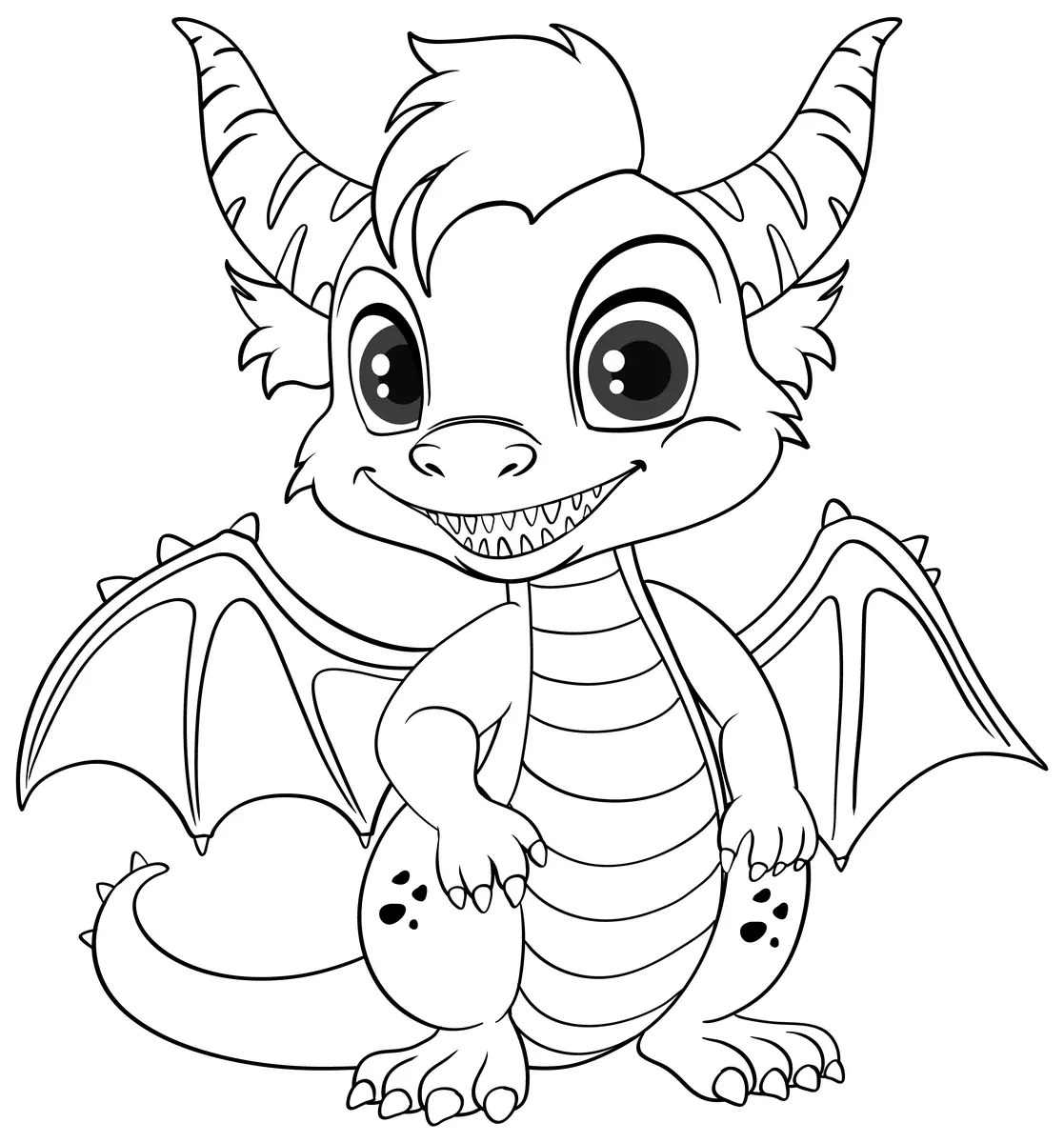 kawaii baby dragon colouring page to print