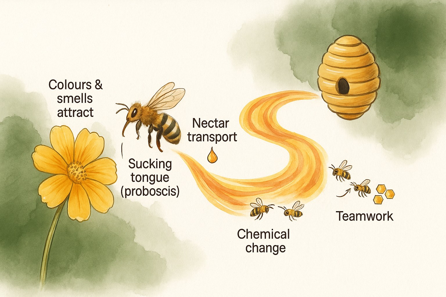 Forager bee gathering nectar from a flower to make honey