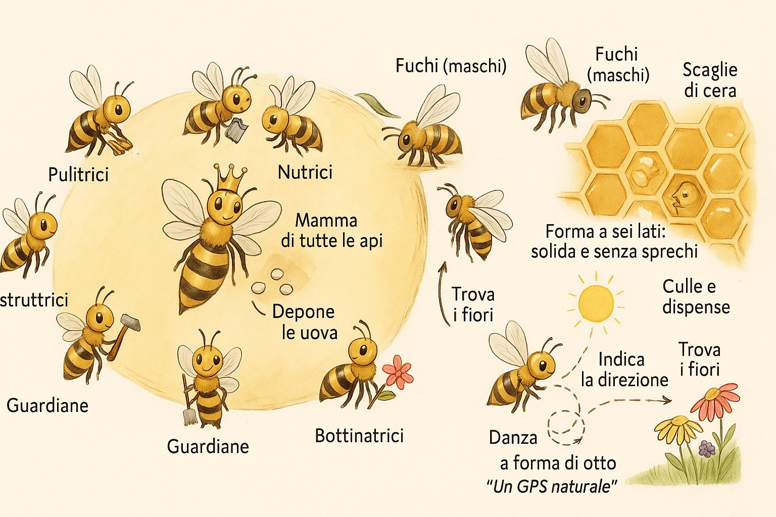 Api operaie al lavoro sulle cellette di cera dentro un'arnia