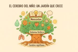Ilustración pedagógica del desarrollo cerebral del niño como un jardín en crecimiento