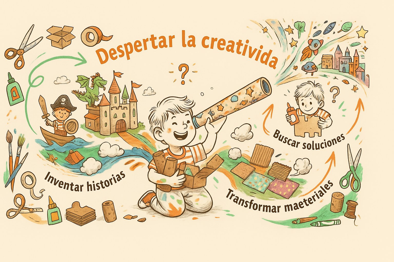 Un niño mirando por un catalejo de cartón: despertar la creatividad, inventar historias y buscar soluciones