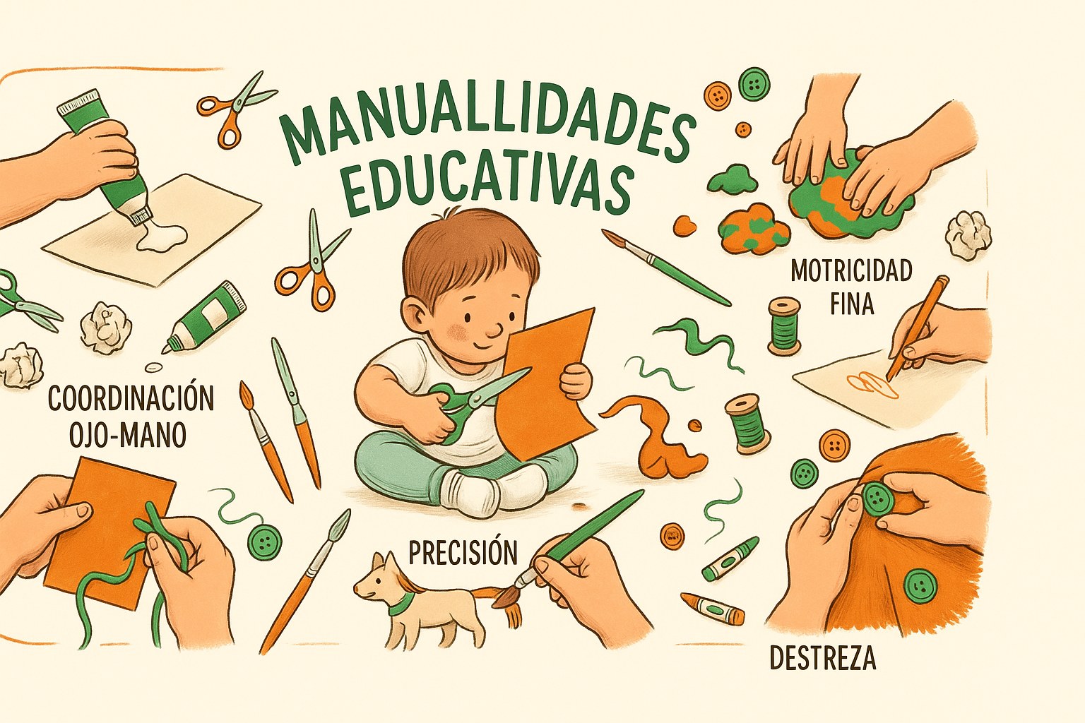 Un niño concentrado durante una actividad de manualidades educativas