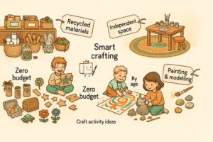 Children doing crafts with cardboard tubes and paint