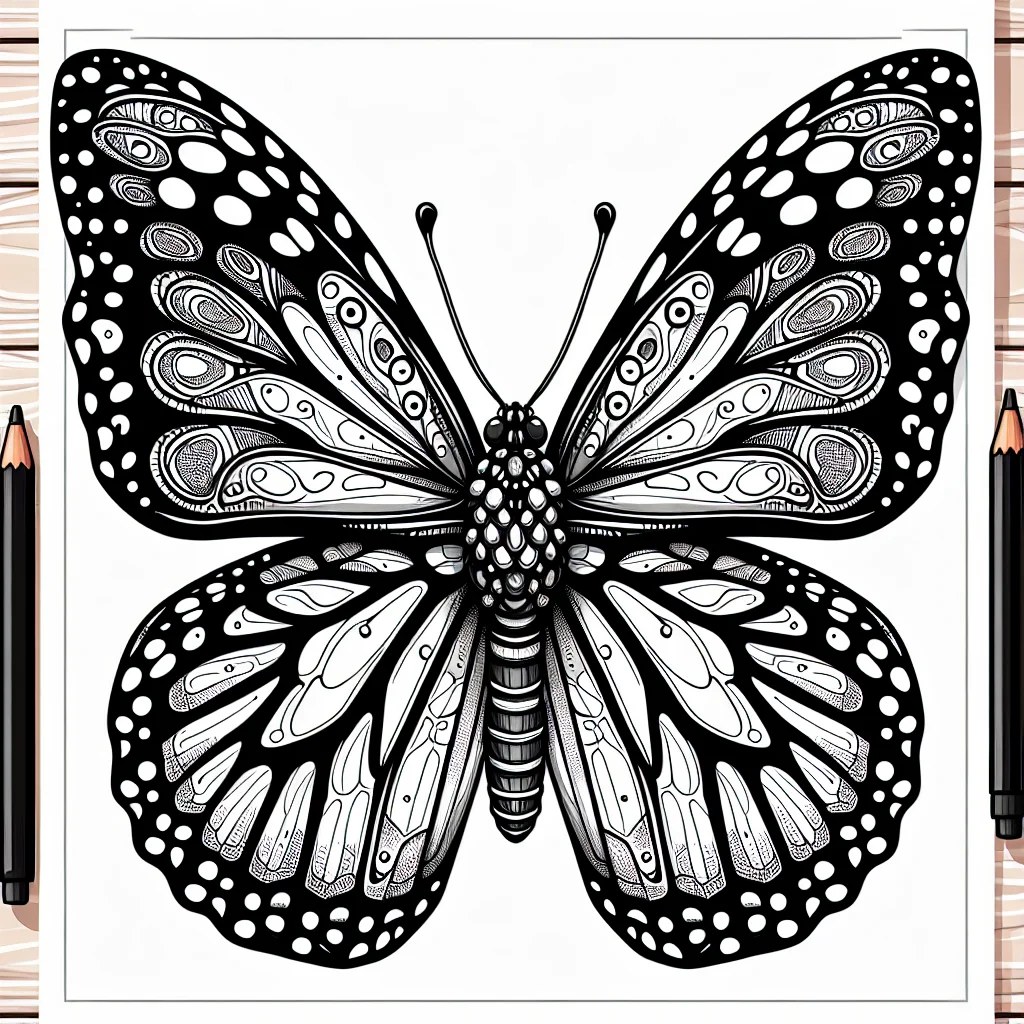 Realistic monarch butterfly colouring page to print