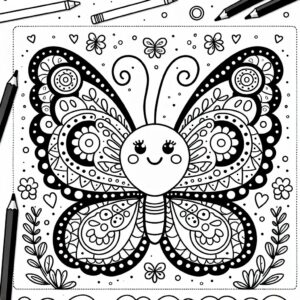 Simple nursery butterfly colouring page to print