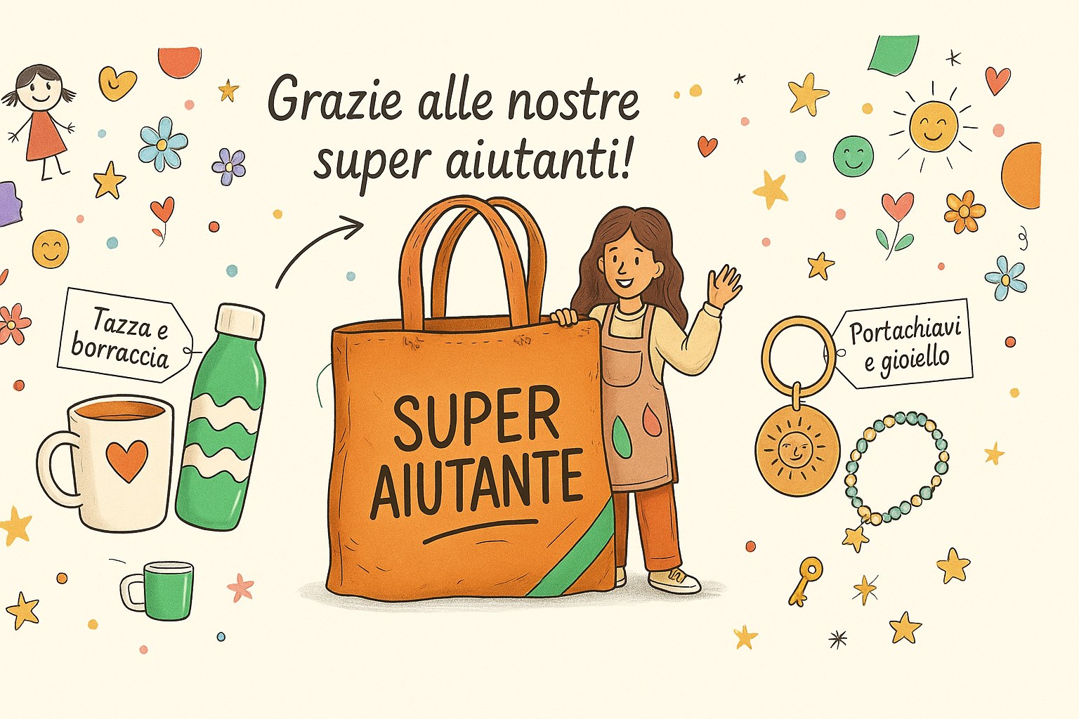 Una selezione di regali personalizzati per ringraziare un'assistente educativa alla fine dell'anno scolastico