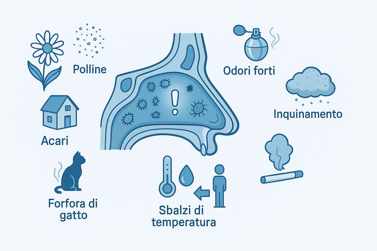 Infografica che spiega le diverse cause degli starnuti ripetuti