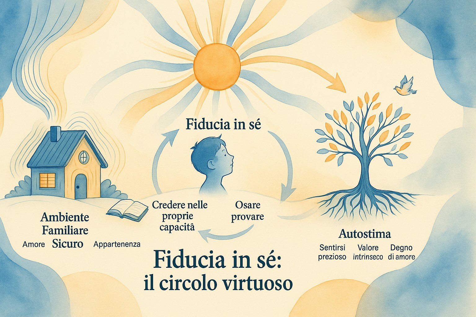 Schema che illustra il circolo virtuoso della fiducia in sé nel bambino