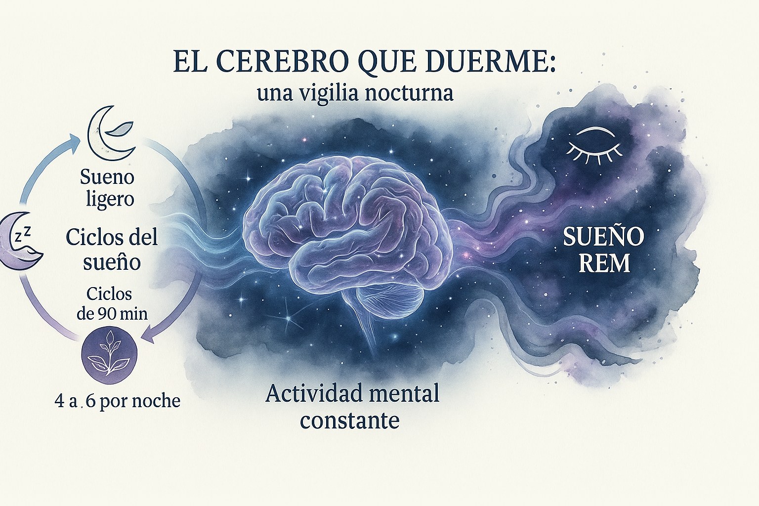 Representacion de la intensa actividad cerebral durante el sueno nocturno