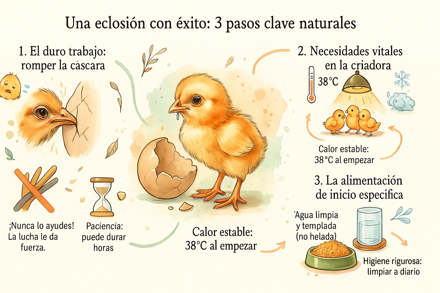 Un pollito saliendo de su cáscara durante la eclosión