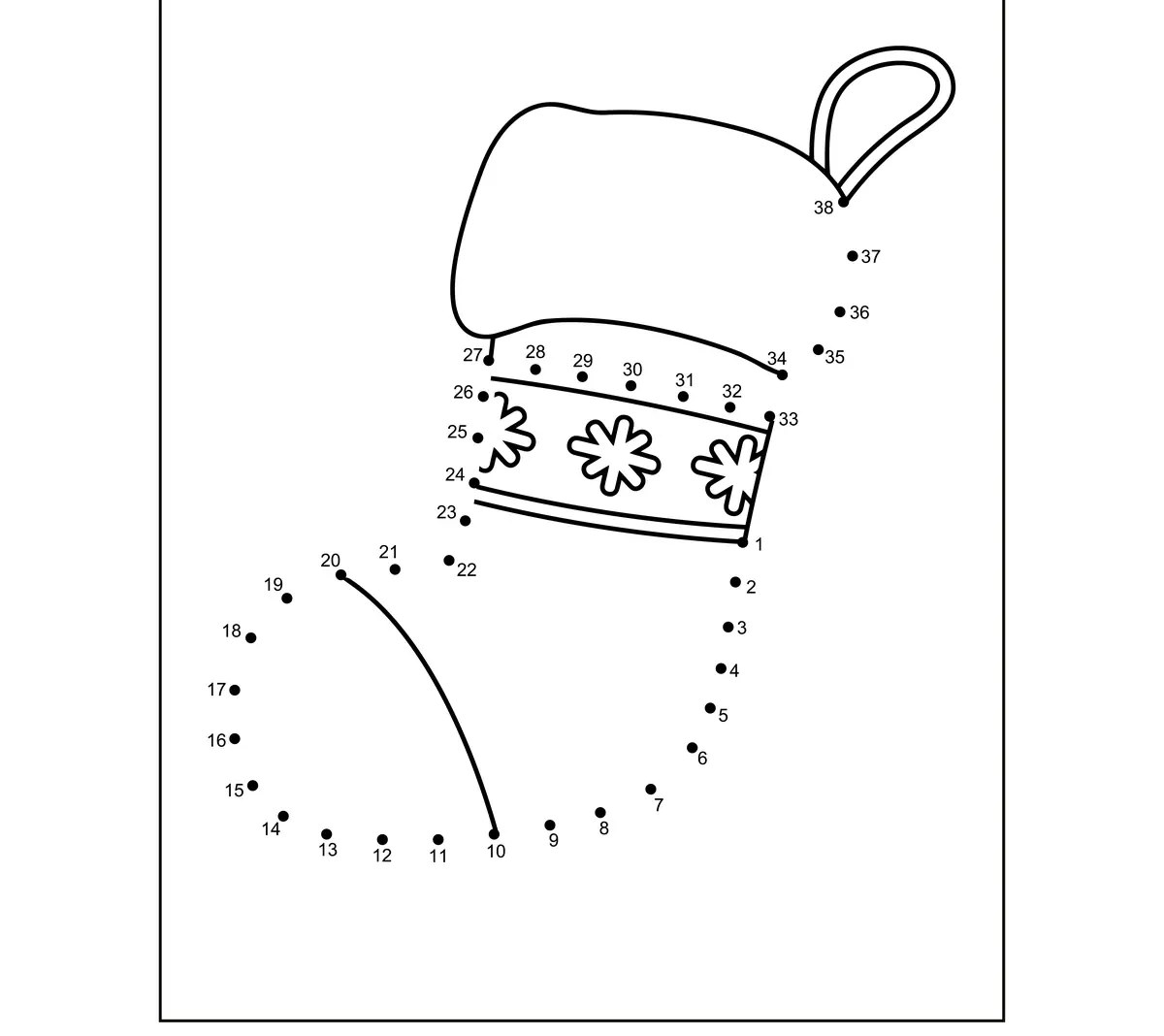 Christmas connect-the-dots: Santa hat from 1 to 38 to print