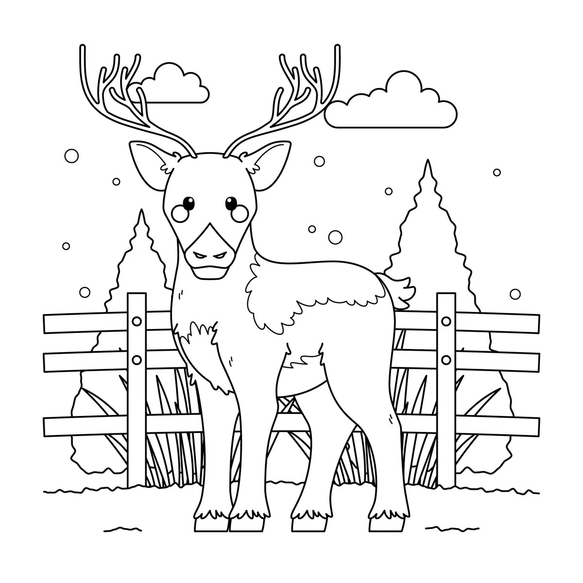 Reno de Navidad en el bosque nevado para imprimir