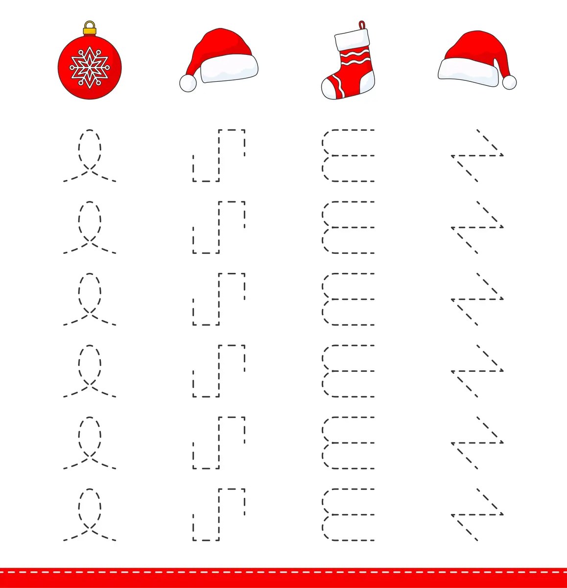 Christmas tracing sheet: bauble, hat and stocking to print