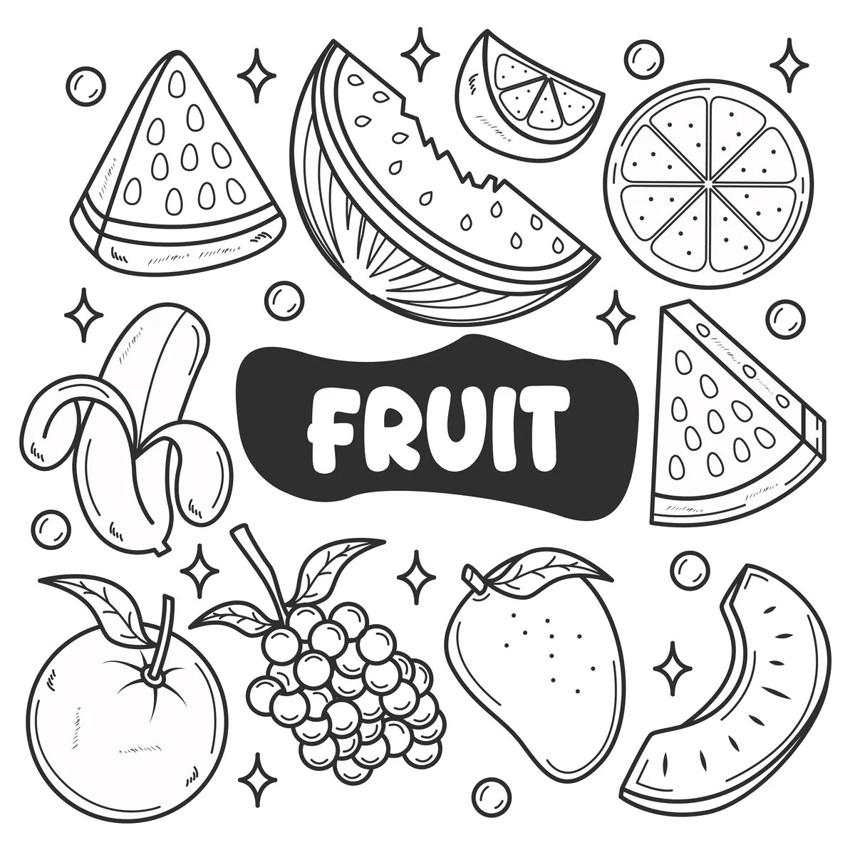 Dibujo doodle de frutas de verano para colorear e imprimir