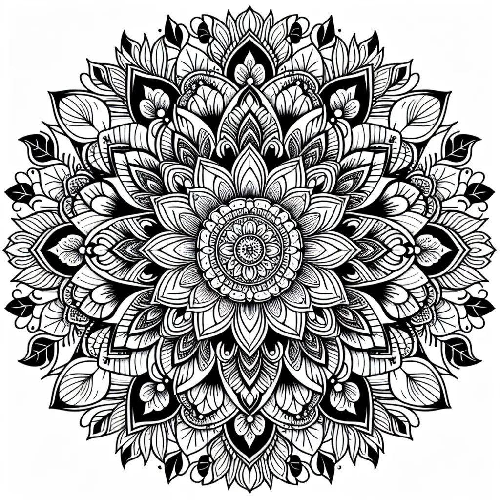 Colouring page of a flower mandala to print