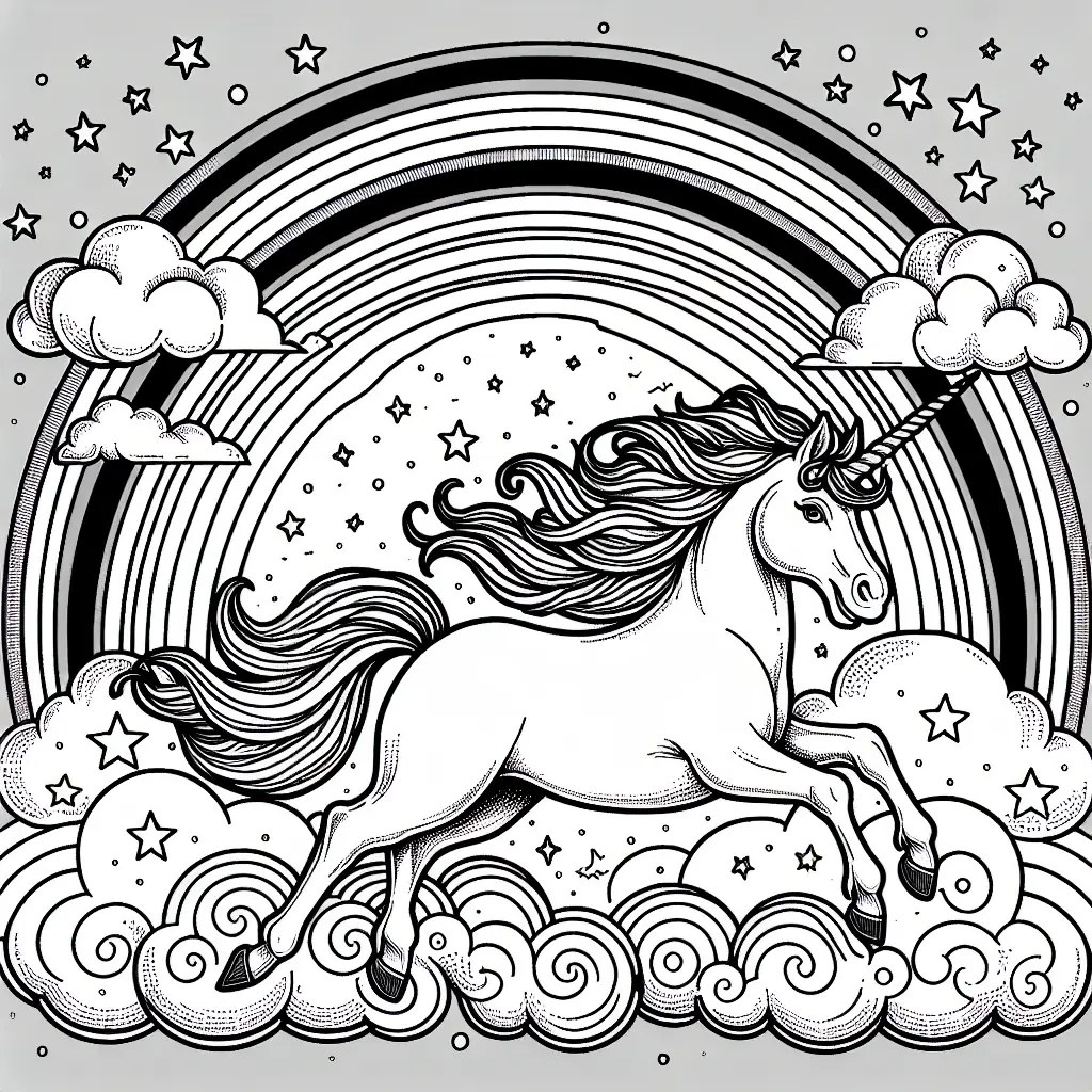rainbow unicorn colouring page to print