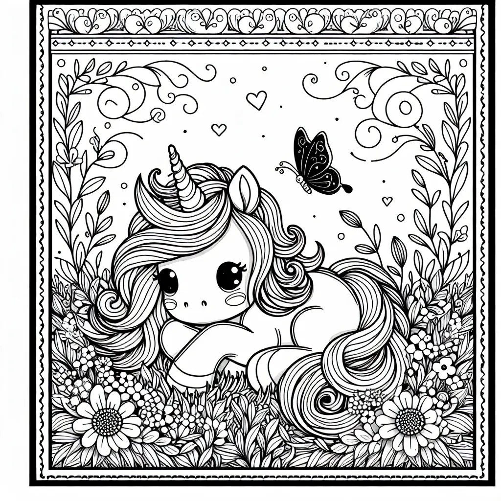 adorable baby unicorn colouring page to print