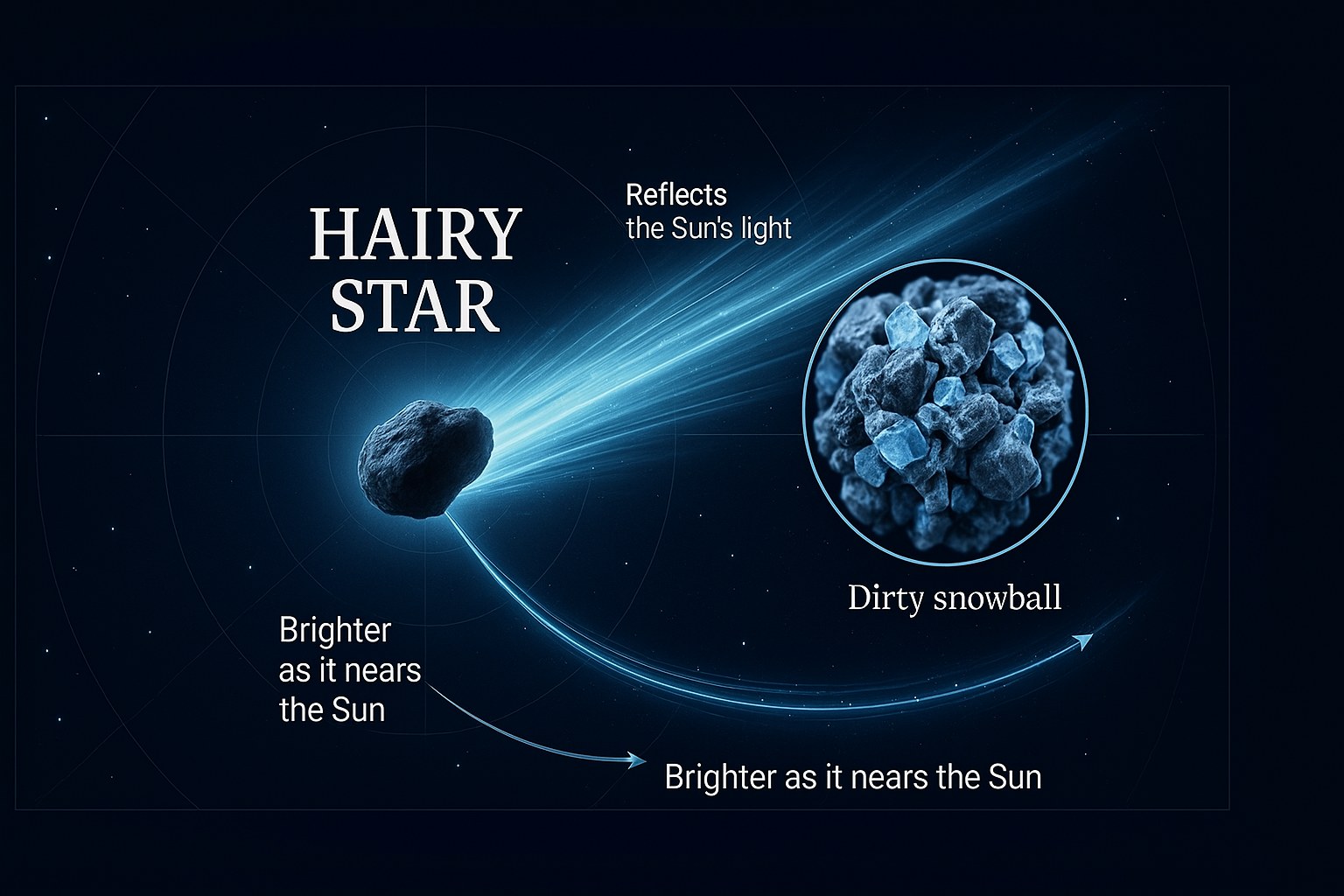 Infographic explaining the structure of a comet with its nucleus and its coma