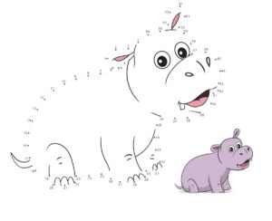 cute hippopotamus connect-the-dots to print