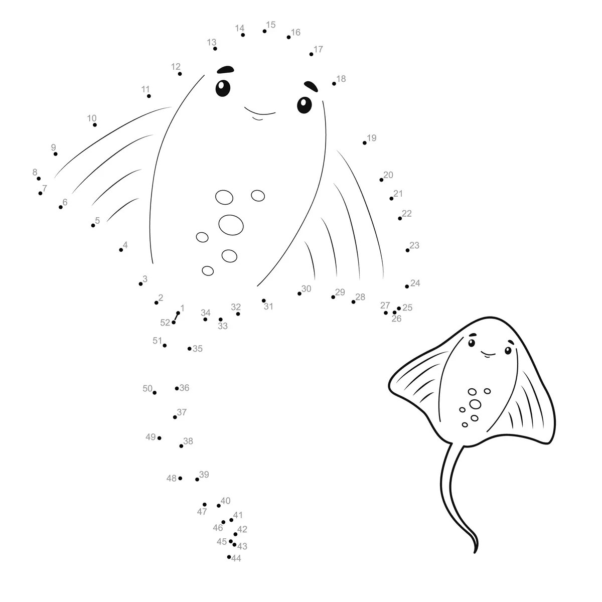smiling manta ray connect-the-dots to print