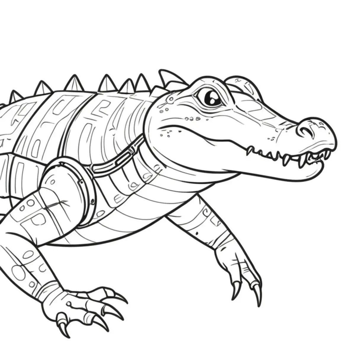 dibujo de un cocodrilo con armadura futurista para imprimir
