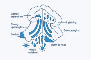 Diagram of how a cumulonimbus forms and the life cycle of a storm