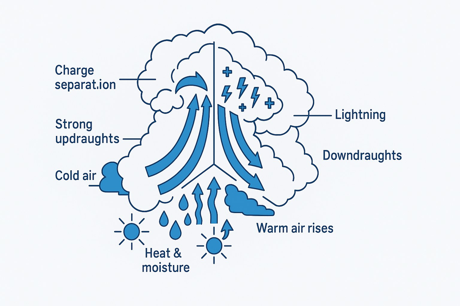 Diagram of how a cumulonimbus forms and the life cycle of a storm