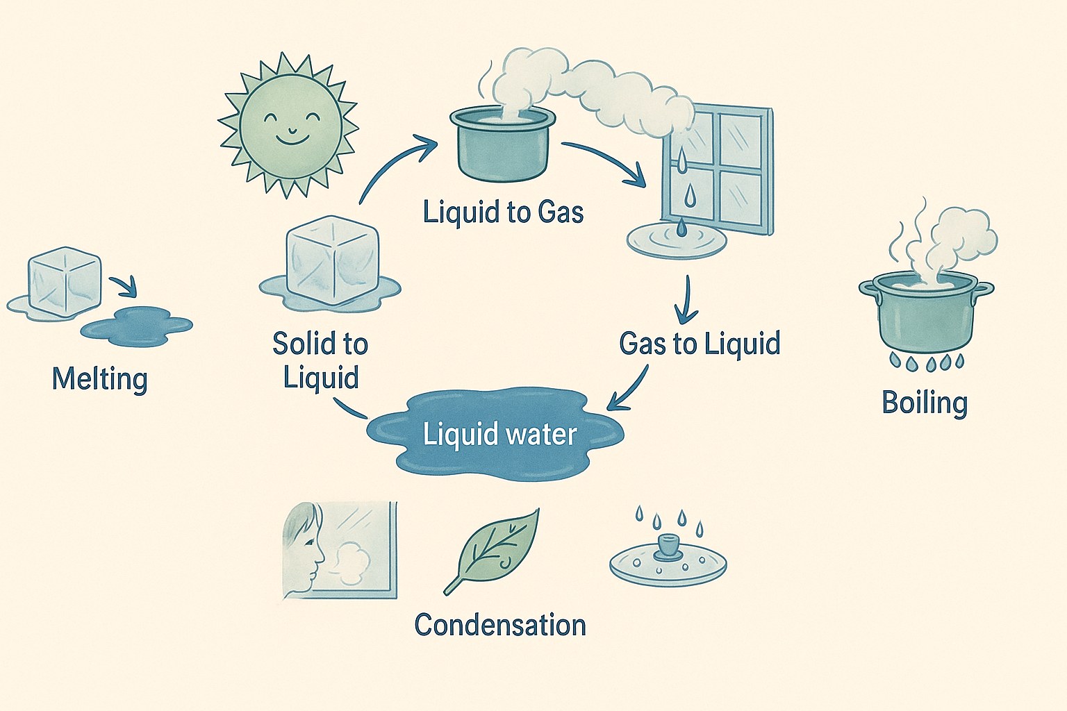 Educational diagram showing the different states of water for kids