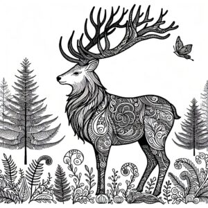 majestic stag in the forest colouring page to print