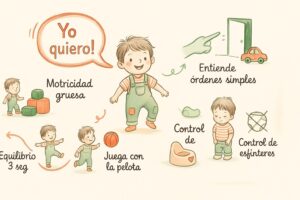 Infografia del desarrollo de un nino de 3 anos: lenguaje, motricidad gruesa y control de esfinteres