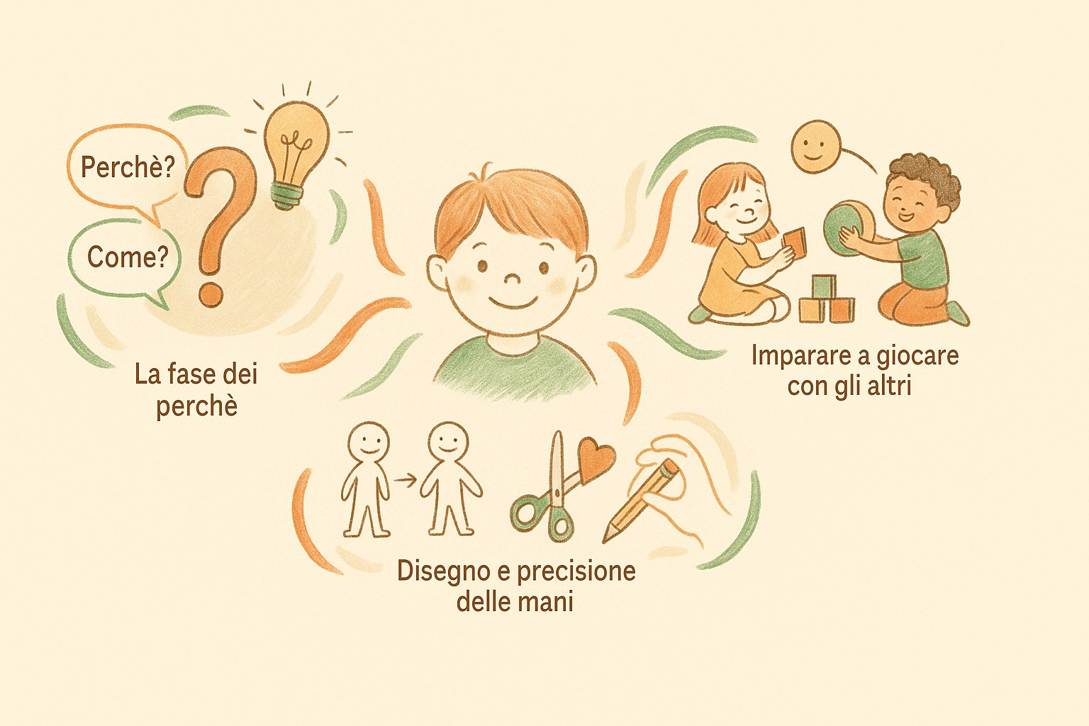 Bambino di 4 anni che disegna con concentrazione per sviluppare la sua motricità fine