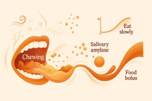 Diagram showing chewing and the first stage of digestion in the mouth