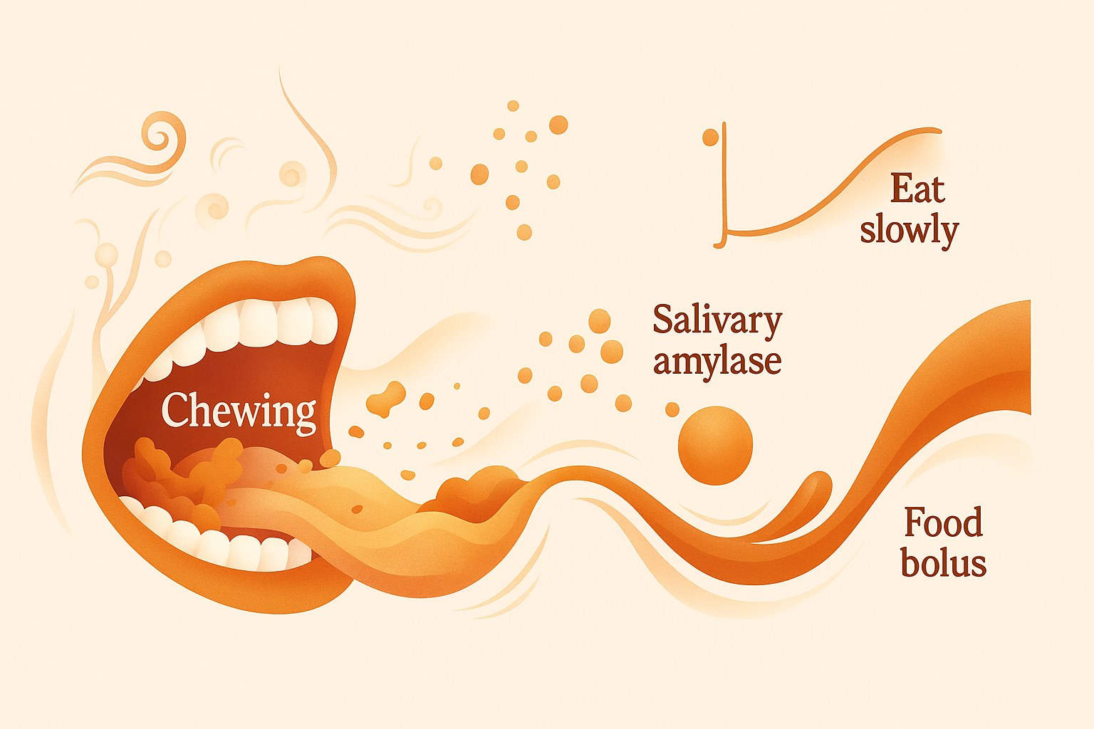 Diagram showing chewing and the first stage of digestion in the mouth