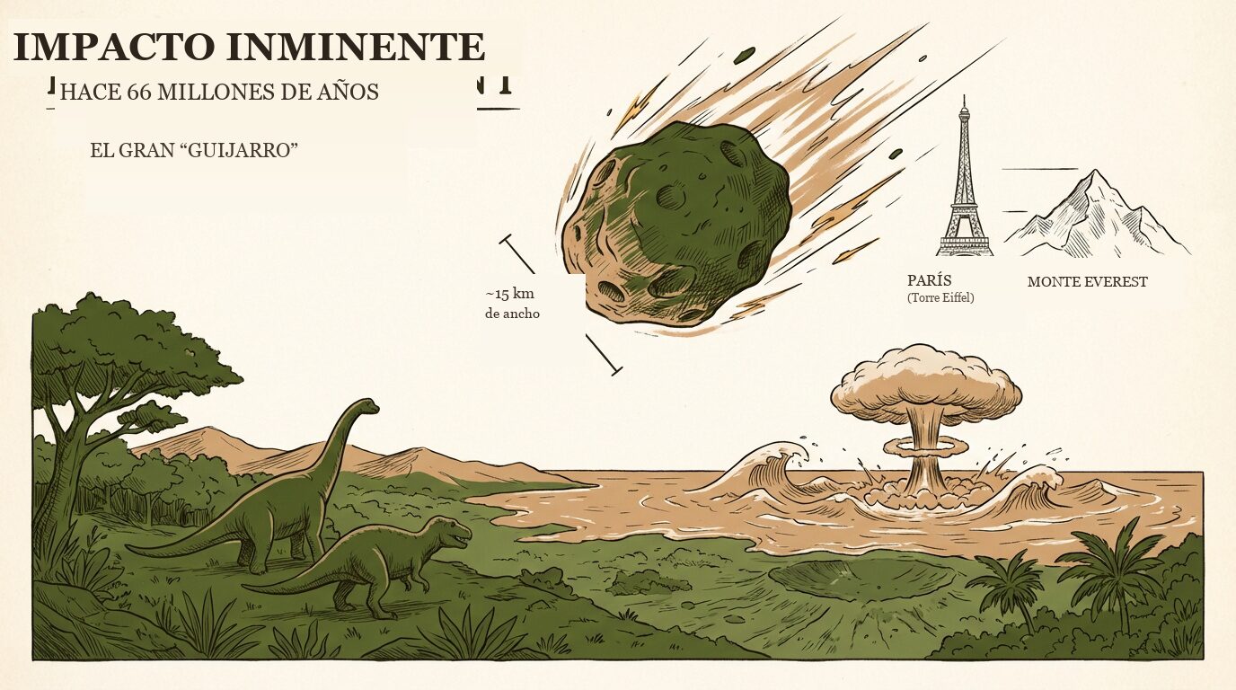 Esquema de la caída del asteroide gigante sobre la Tierra hace 66 millones de años