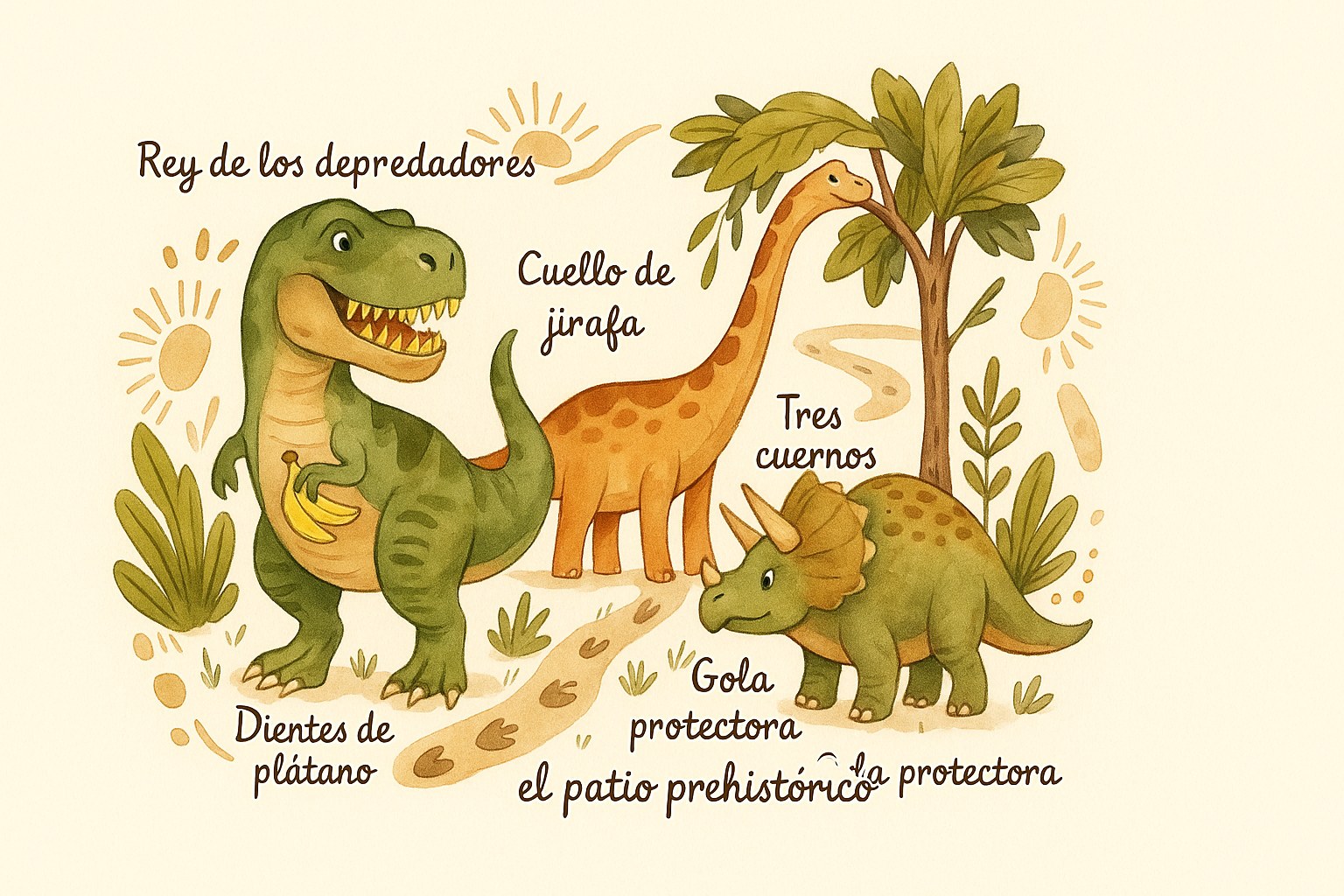 Ilustración de dinosaurios de colores para niños