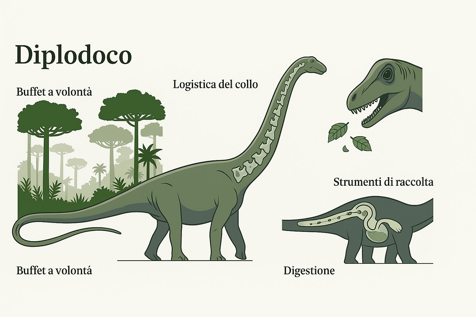 Anatomia del collo e apparato digerente del Diplodoco