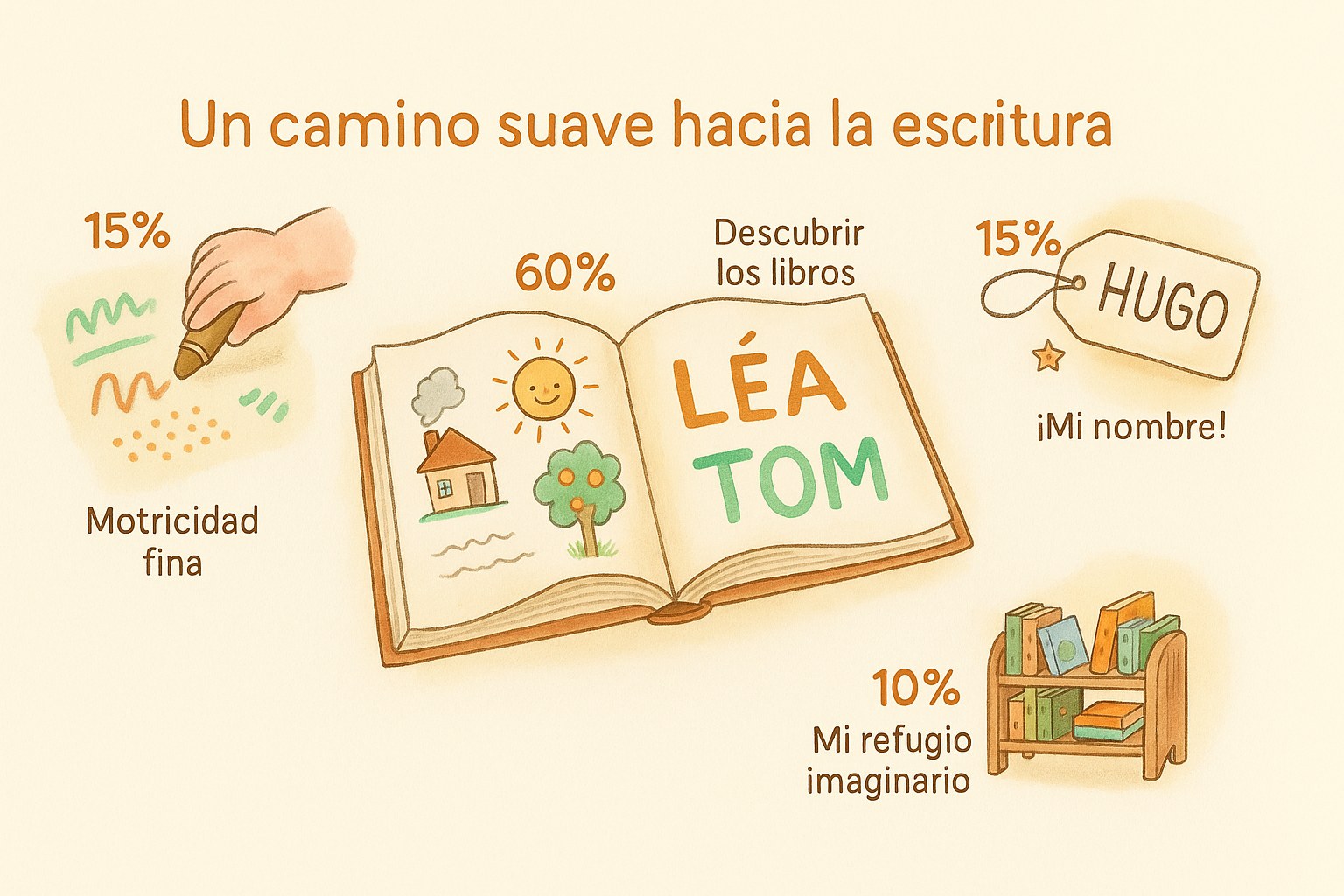 Infografia en acuarela de un nino descubriendo un libro ilustrado en infantil
