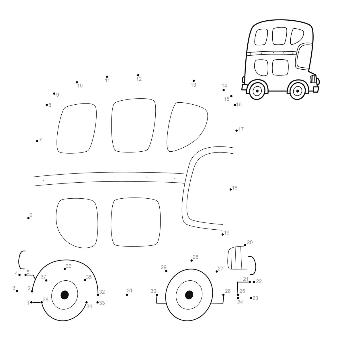 Double-decker bus dot-to-dot to print